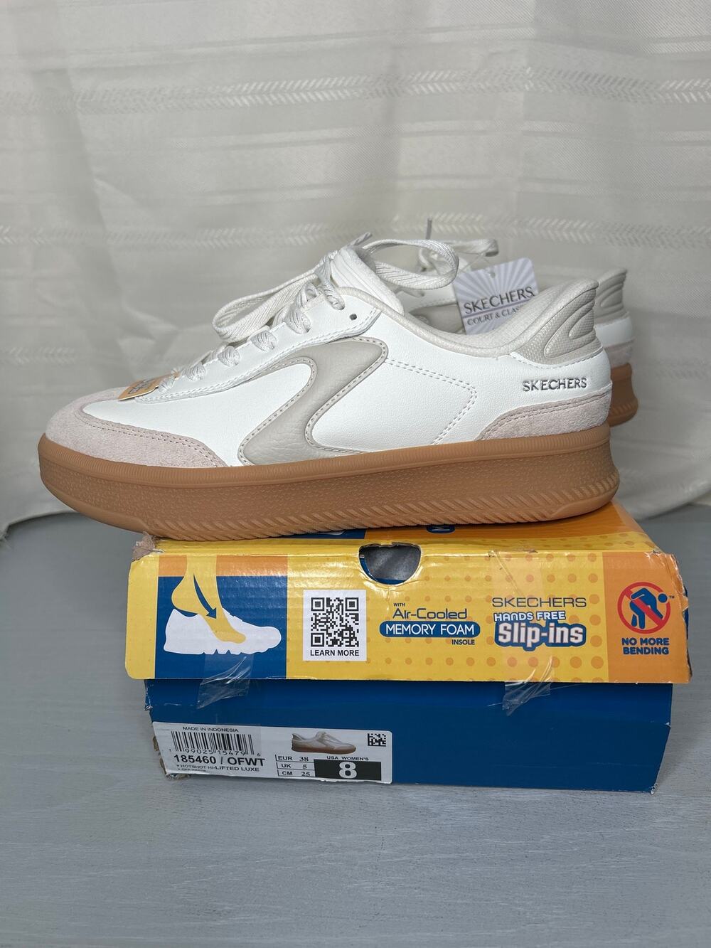 Skechers Slip-Ins Hotshot Hi Lifted Luxe Sneakers Off White Womens Size 8